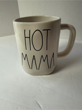 Rae Dunn Cream Ceramic Mug with Black "HOT MAMA" Lettering